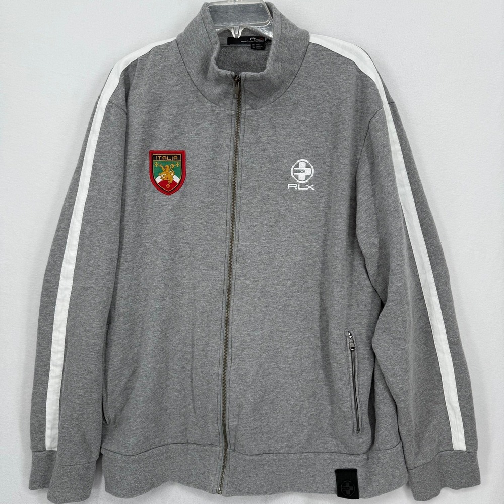Ralph Lauren RLX Grey Track Jacket Full Zip Italia Crest Logo Mens‎ XXL Fleece